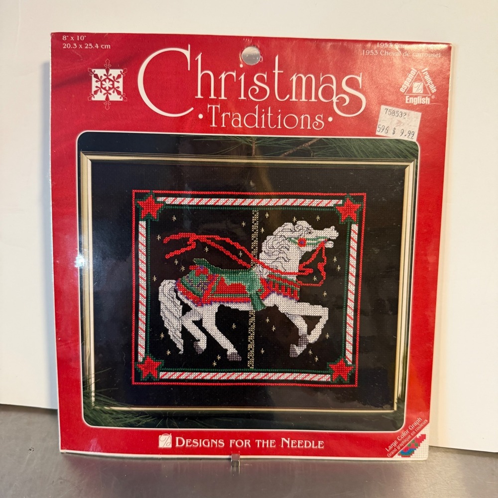 Designs for Needle Christmas Traditions 1953 Carousel Horse Cross Stitch Kit New